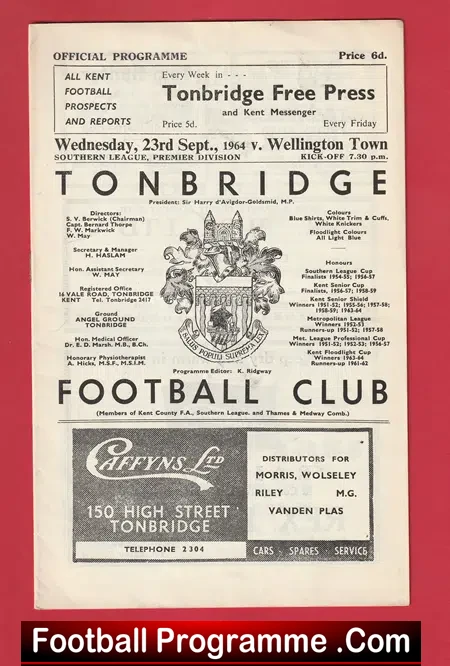 Tonbridge v Wellington Town 1964 – Southern League