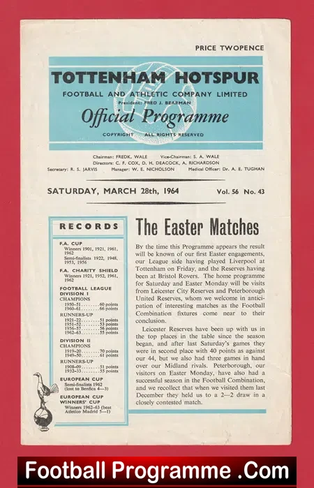 Tottenham Hotspur v Leicester City 1964 – Reserves Match