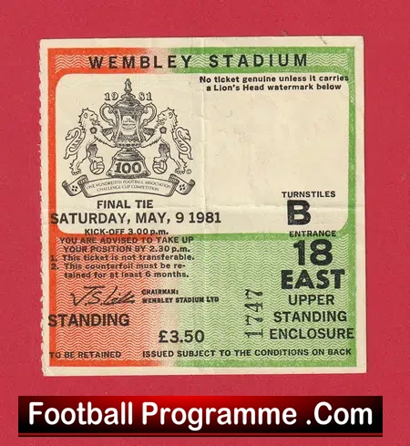 Tottenham Hotspur v Manchester City 1981 – FA Cup Final Ticket