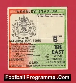 Tottenham Hotspur v Manchester City 1981 – FA Cup Final Ticket