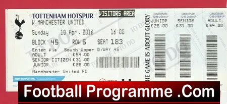 Tottenham Hotspur v Manchester United 2016 – Football Ticket