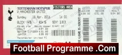 Tottenham Hotspur v Manchester United 2016 – Football Ticket