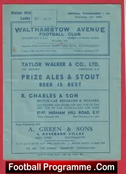 Walthamstow Avenue v Ilford 1939 – 1930s Programmes 30s