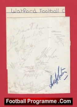Watford Football Club Multi Autographed Signed Sheet 1951 1952 - football programme