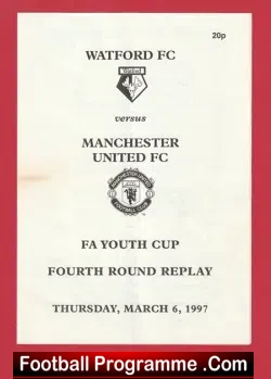Watford v Manchester United 1997 - FA CUp Replay Youth Team - football programme