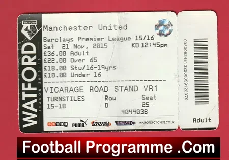 Watford v Manchester United 2015 – Match Ticket
