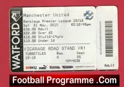 Watford v Manchester United 2015 – Match Ticket