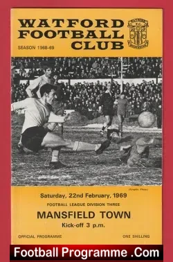 Watford v Mansfield Town 1969 - Multi Signed Autographed - football programme