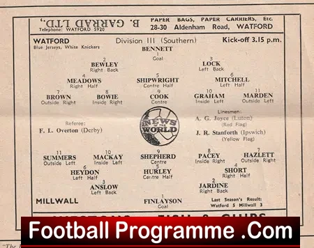 Watford v Millwall 1955