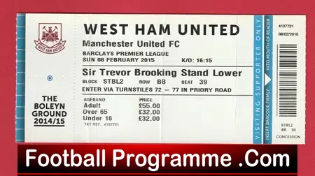West Ham United v Manchester United 2015 – Match Ticket