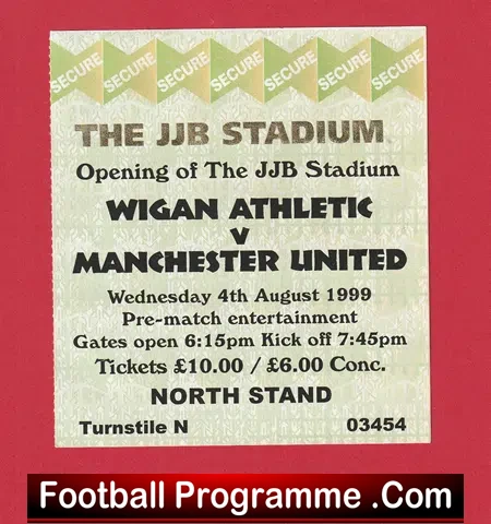 Wigan Athletic v Manchester United 1999 – Ticket Stadium Opening