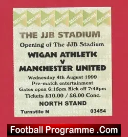 Wigan Athletic v Manchester United 1999 – Ticket Stadium Opening