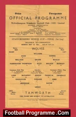 Wolves Wolverhampton v Tamworth 1967 – Stafford Senior Cup Final