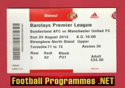 Sunderland v Manchester United 2014 - Football Match Ticket