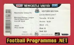 Newcastle United v Manchester United 2015 - Match Ticket