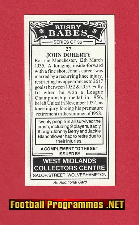 Manchester United John Doherty Autograph Signed - Man Utd Busby Babe