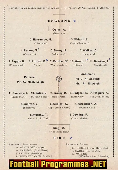 England v Ireland 1961 - at Coventry - Glyn Pardoe + P Storey