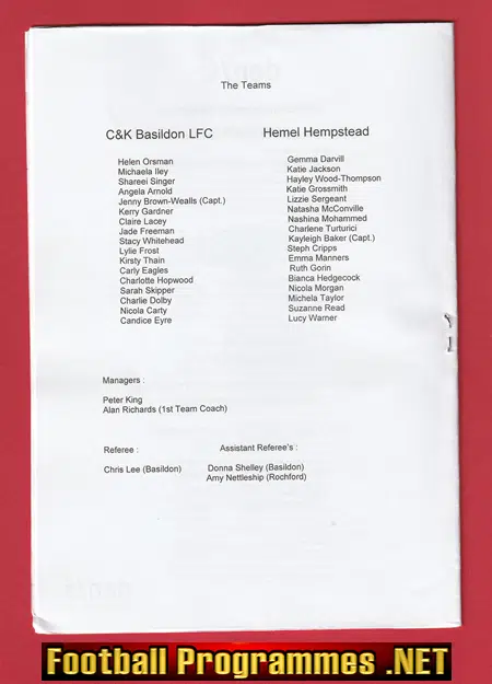 Basildon Ladies v Hemel Hempstead Town 2011 - Womens Football