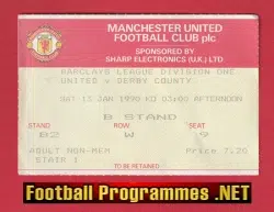 Manchester United v Derby County 1990 - Football Ticket