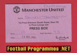 Manchester United v Everton 2003 - Press Box Ticket Telegraph
