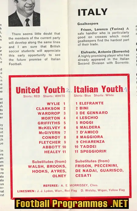 Manchester United v Italian Youth 1972 - Rare Man Utd Football Programme