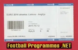 Lithuania v England 2015 - Football Ticket