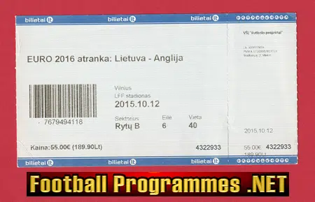 Lithuania v England 2015 – Football Ticket