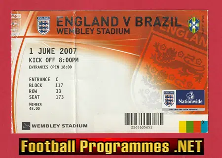 England v Brazil 2007 – Football Ticket