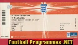 England v Slovakia 2009 - Football Ticket