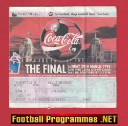 Middlesbrough v Chelsea 1998 - Ticket League Cup Final