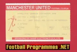 Manchester United v Norwich City 1991 - Football Match Ticket