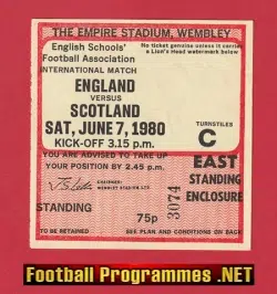 England v Scotland 1980 - School Boys Football Ticket