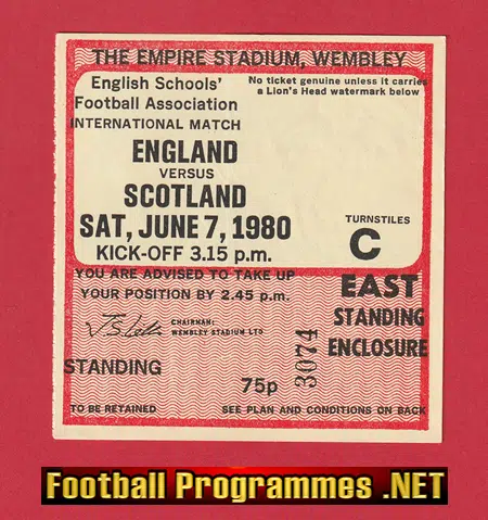 England v Scotland 1980 – School Boys Football Ticket