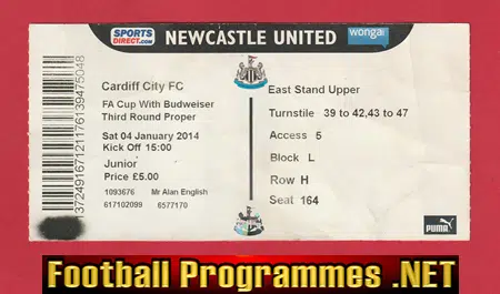 Newcastle United v Cardiff City 2014 - Football Ticket