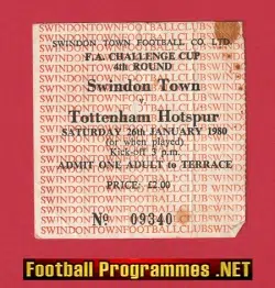 Swindon Town v Tottenham 1980 - FA Cup Match Ticket