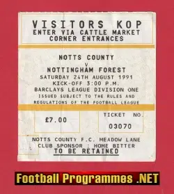 Notts County v Nottingham Forest 1991 -  Football Ticket