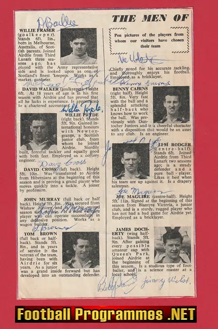 Airdrieonians Airdrie FC Multi Autographed Signed Pictures 1952 - 1953