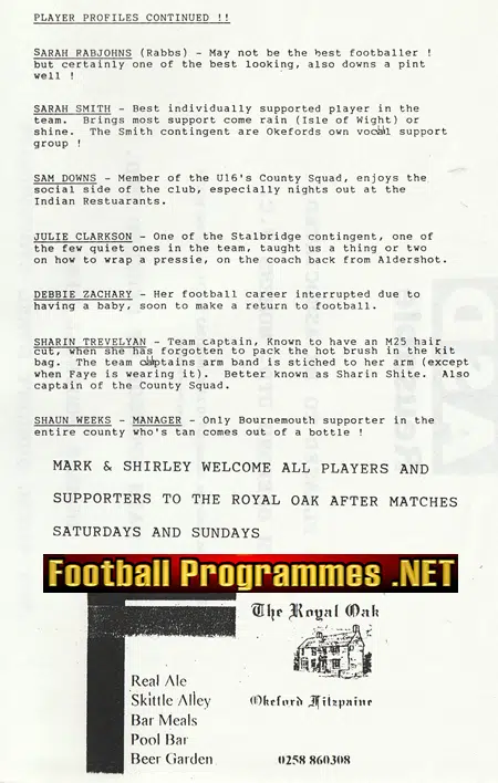 Okeford United Ladies v Bridgewater Town 1990s - Womens Football