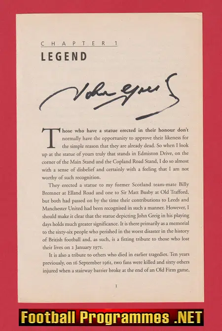Glasgow Rangers John Greig Autograph Signed Book Page - 3
