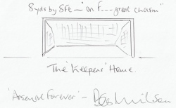 Arsenal Bob Wilson Autograph Signed Doodle Picture + Quote!