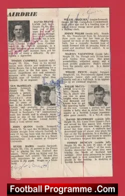 Airdrieonians Airdrie FC Multi Autographed Signed Pictures 1952 - 1953 - football memorabilia