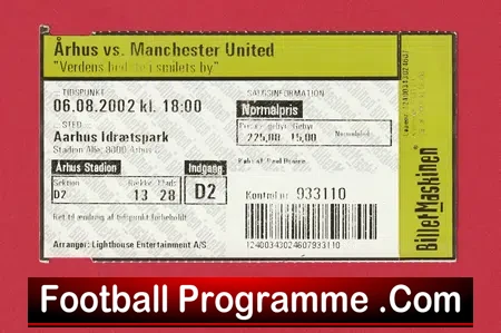 Arhus v Manchester United 2002 – Match Ticket Denmark