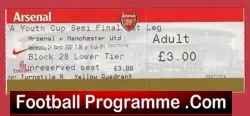 Arsenal v Manchester United 2007 – Youth Cup Semi Final Ticket