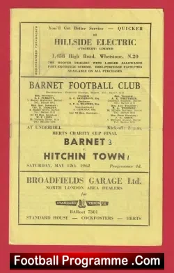 Barnet v Hitchin Town 1962 – Herts Charity Cup Final