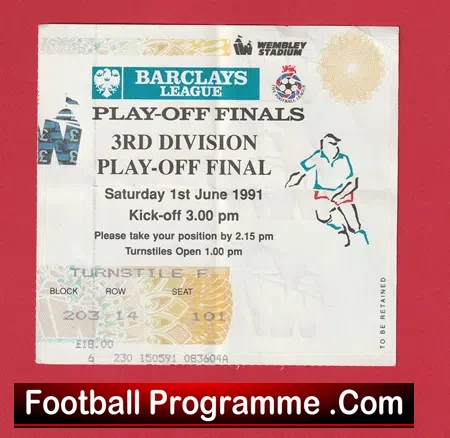 Brighton Hove Albion v Notts County 1991 – Playoff Final Ticket Wembley