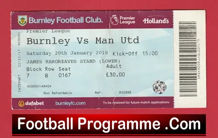 Burnley v Manchester United 2018 – Football Ticket