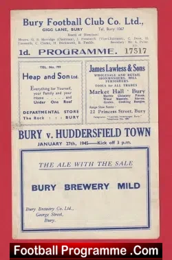 Bury v Huddersfield Town - War Time 1940s Football Programmes - football programme
