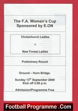Christchurch Ladies v New Forest 2009 - Womens Football - football programme