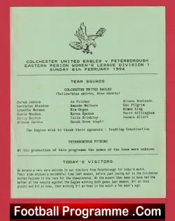 Colchester United Eagles Ladies v Peterborough Pythons 1994 - Womens - football programme