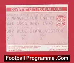 Coventry City v Manchester United 1990 – Match Ticket